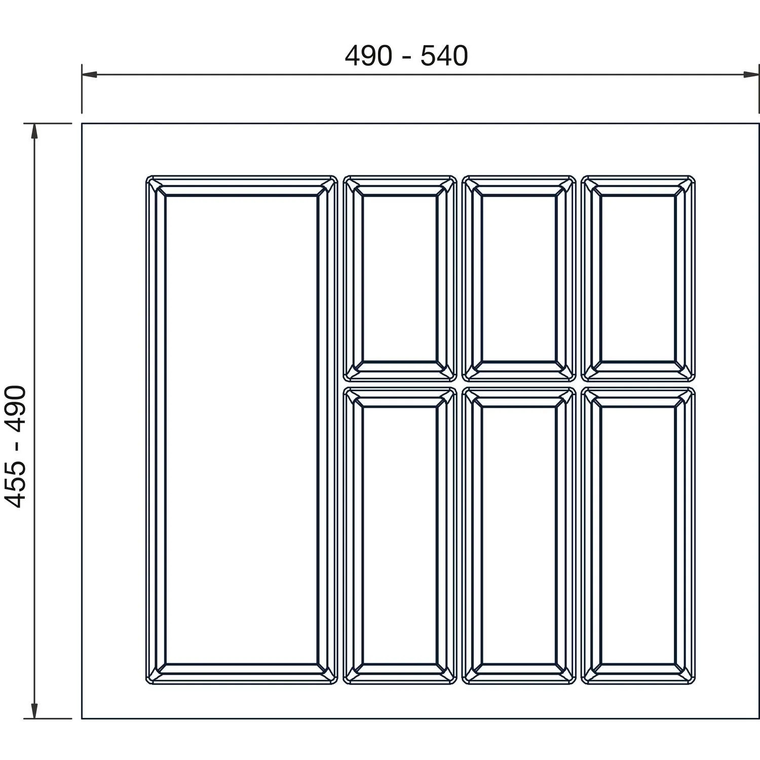Weißer Agoform Classico Besteckeinsatz aus Kunststoff, kürzbar, mit Fächern für Schubladen. Maße 490-540x455-490mm.