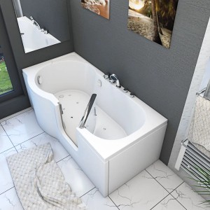 Weiße AquaVapore Senioren-Badewanne mit Tür und Whirlpool Funktion, 85x170 cm.