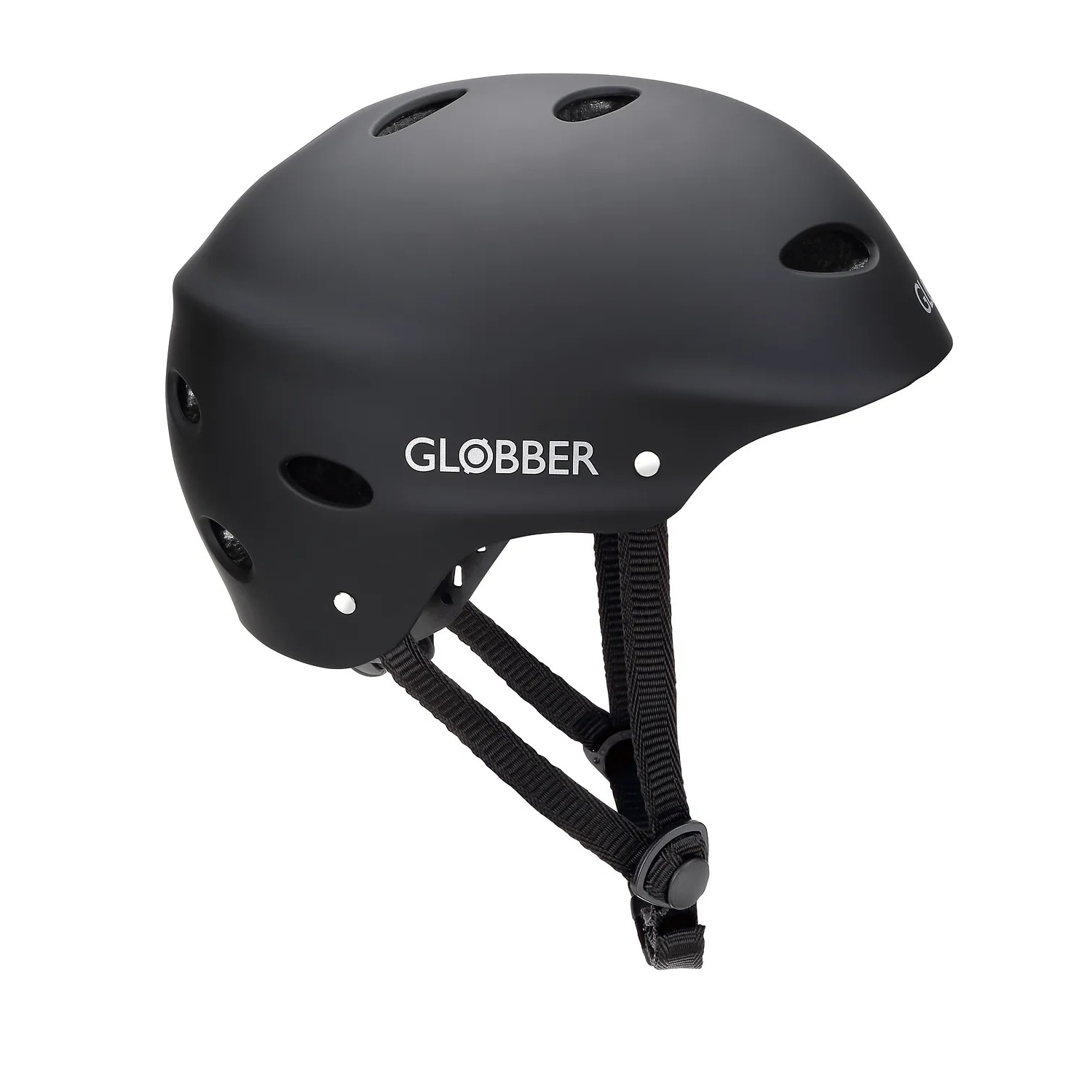 Schwarzer Globber Helm Adult, Größe L, für Erwachsene, mit Reflektoren und Belüftungsöffnungen.