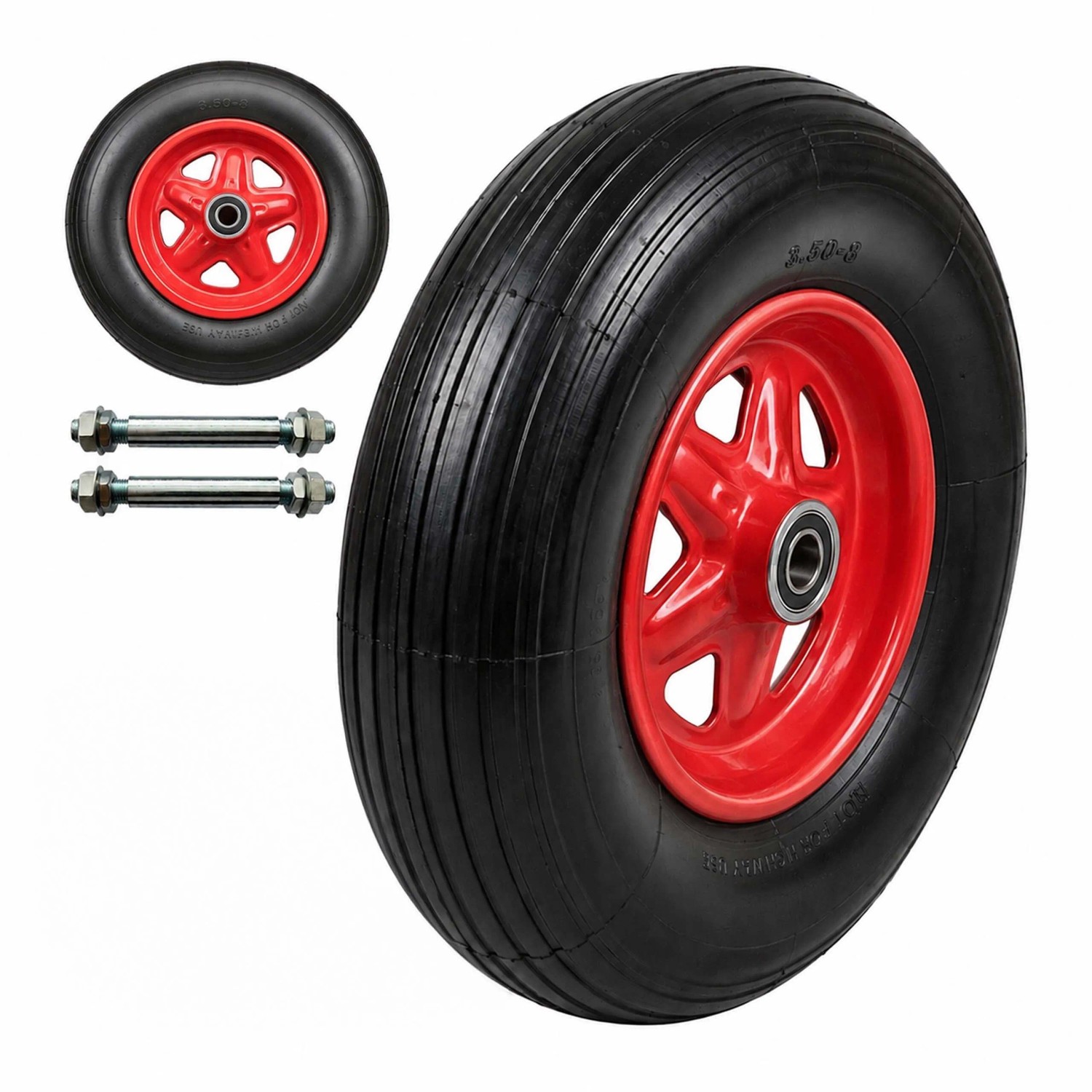 Relaxdays Sackkarrenräder Vollgummi Schwarz Rot Pannensicher 2er Set 3.50-8