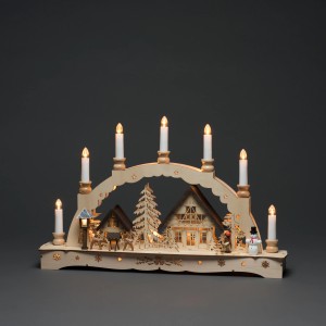 Konstsmide Holzsilhouette mit 7 Leuchtkerzen, naturfarben, für den Innenbereich. Weihnachtsdekoration.