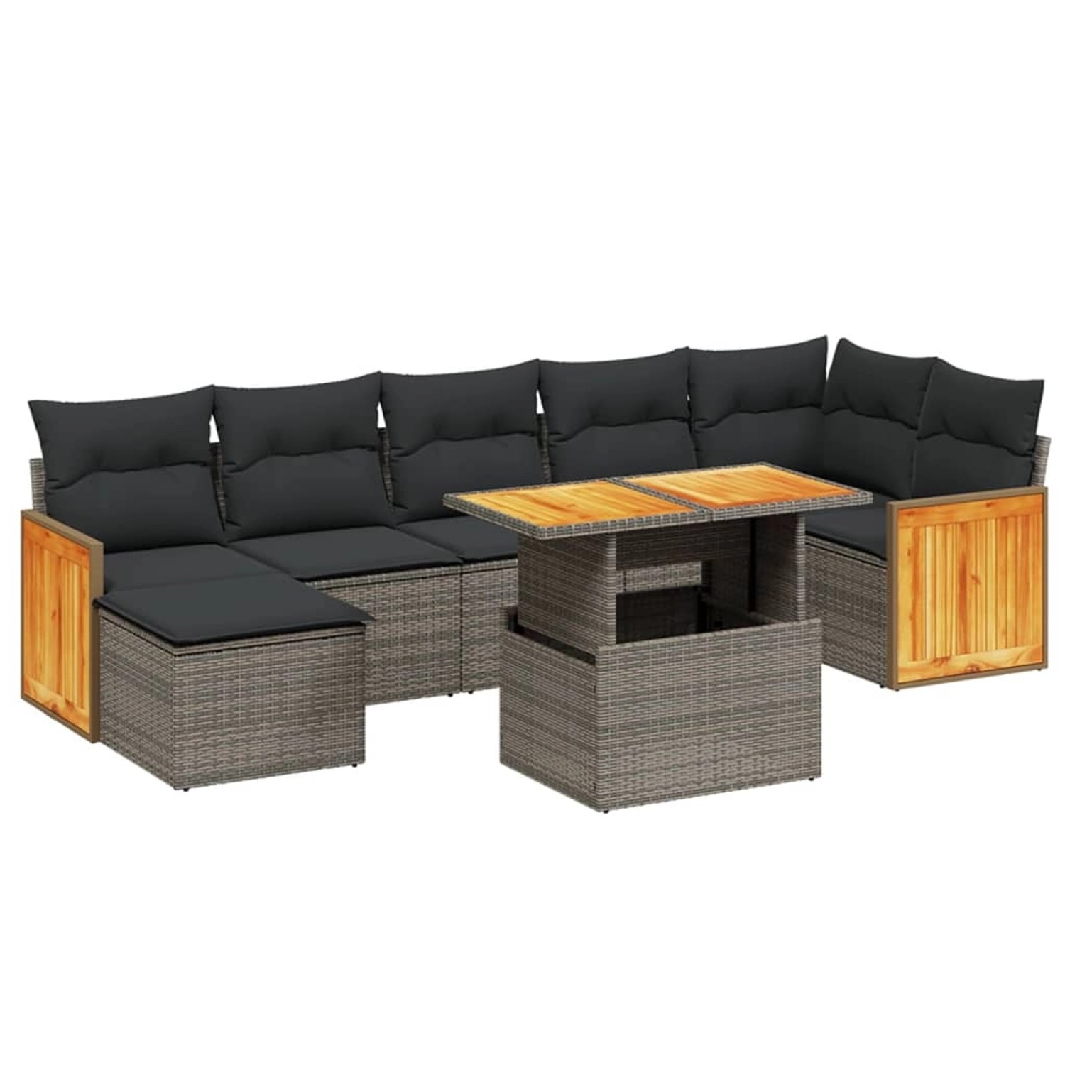 vidaXL 8-Tlg Garten-Sofagarnitur mit Kissen Grau Poly Rattan 3274070