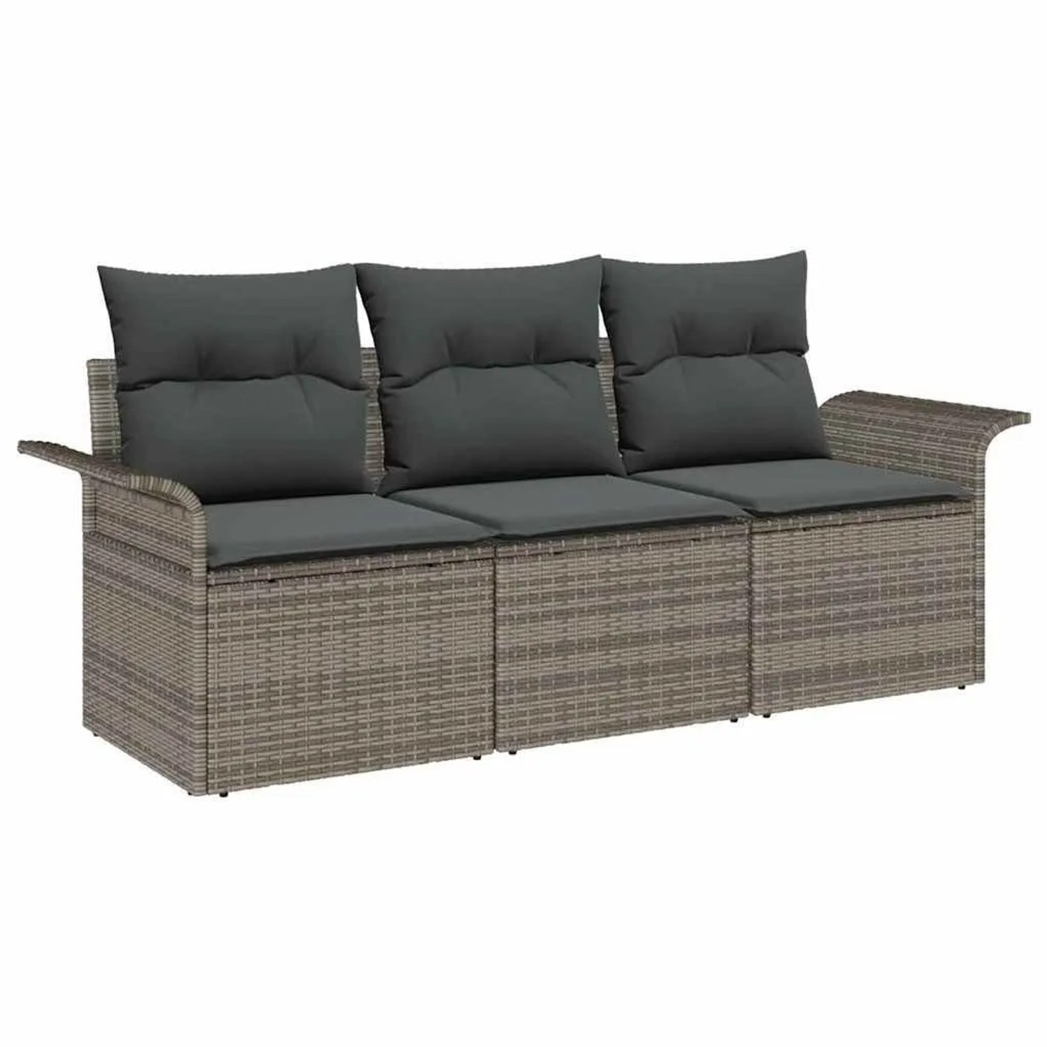 vidaXL Sofa Set mit Kissen 3-Tlg Grau Poly-Rattan 3345219 günstig online kaufen