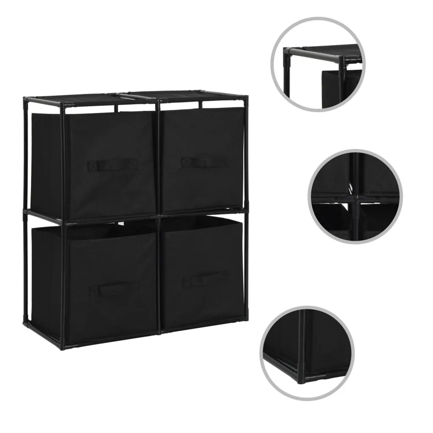 vidaXL Lagerschrank, schwarz, mit 4 Stoffkörben. Büroschrank aus Stahl, 63x30x71 cm.