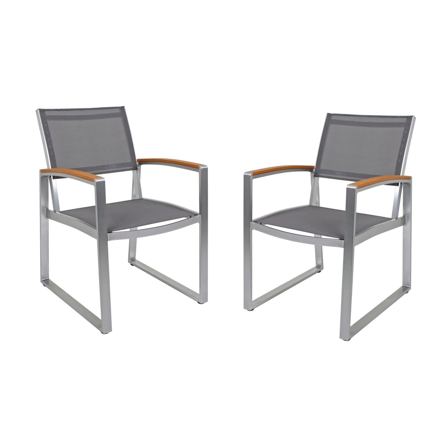 DELUKE Gartenstuhl 2er Set ANDRE Armlehnen Kunststoffgewebe Hellbraun Gartenstühle Wetterfest Essstühle Outdoor Terrasse