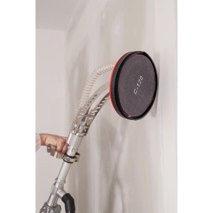 Wolfcraft Schleifgitter-Set K220, Ø 225 mm, 5-teilig beim Schleifen von Wand/Decke mit Schleifgerät.