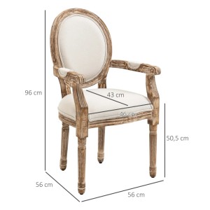 HOMCOM Esszimmerstuhl mit Armlehnen, Holzrahmen, beige Polsterung, klassisches Design.