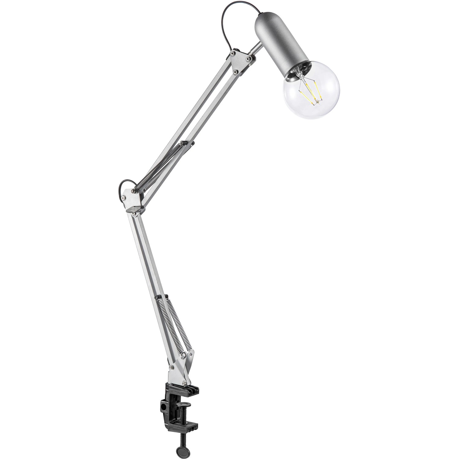 Silberne Just Light Klemmleuchte Turn me aus Stahl, flexibel von 16 bis 76 cm.