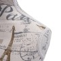 Weibliche Schneiderpuppe T220 mit beigem Stoffbezug im Paris-Design, Eiffelturm und Schriftzug. Dekorative Figur.