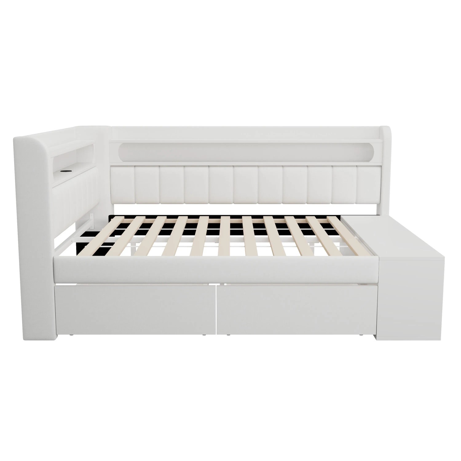 Merax Polster Schlafsofa 90x200 cm Mit USB LED Schuhschrank 2 Schubladen Weiß