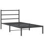 Schwarzes Metall Bettgestell 107x203 cm mit Lattenrost und Kopfteil für Matratze (nicht enthalten).