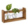 Relaxdays Reagenzglas Vase Glas Kiefernholz Natur Transparent mit Ständer 13 cm x 28 cm x 6,5 cm