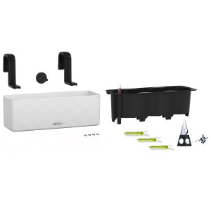 Lechuza Cube Color Triple Pflanz-Set, weiß, mit Kräuterschere und Bewässerungssystem.