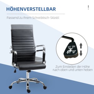 Vinsetto Bürostuhl, höhenverstellbar, mit Wippfunktion, schwarzes Kunstleder, Chromgestell.