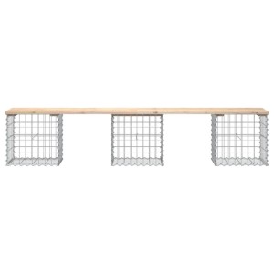 DELUKE Gartenbank Gabionen BIKS Aus Stahl 203x44x42cm Kiefernholz Natur Gabionenbank Gabionengitter Ziergabione