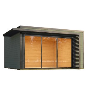 Modernes Weka Gartenhaus Amberley mit Schiebetür, graugrün/anthrazit, 400x400 cm.