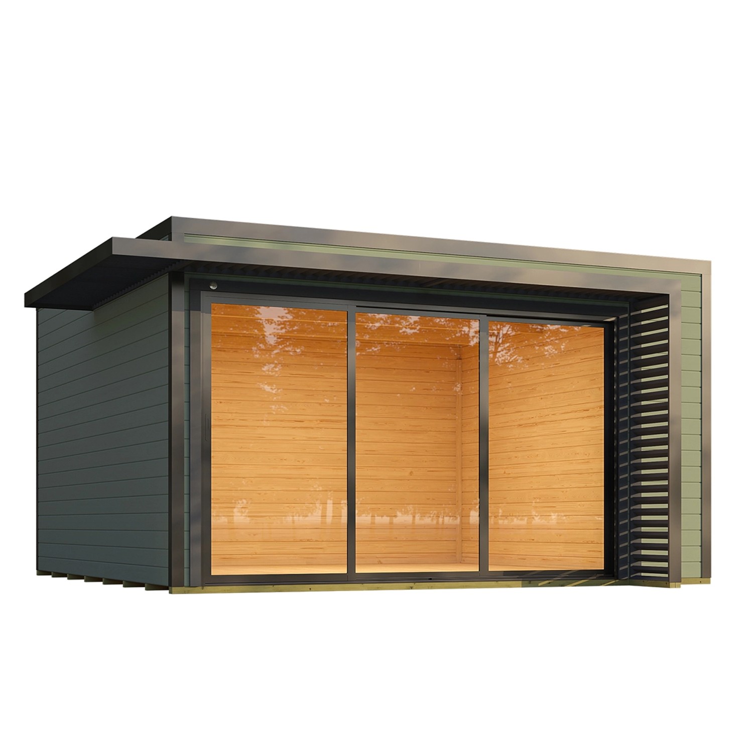 Weka Gartenhaus Amberley Schiebetür Graugrün/Anthrazit 400 cm x 400 cm günstig online kaufen