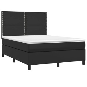 Schwarzes vidaXL Boxspringbett 140x190 cm mit LED und Kunstleder.