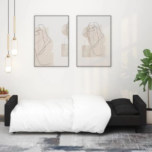 Schwarzes vidaXL Schlafsofa 2-Sitzer aus Samt mit 2 Kissen, teilweise ausgeklappt.