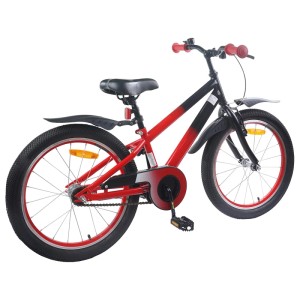 Blau-schwarzes 22-Zoll Kinderfahrrad mit Schutzblechen und Reflektoren für Kinder von 7-12 Jahren.