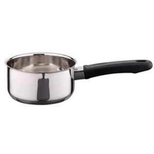 Elo Kasserolle Juwel de Luxe, 16 cm, aus Edelstahl mit schwarzem Griff. Topf für alle Herdarten.
