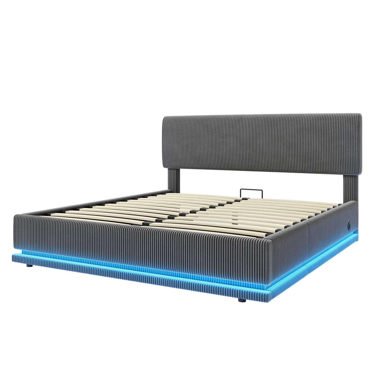 okwish Polsterbett 160x200cm mit LED Kopfteil Schlafzimmer Grau ohne Matratze