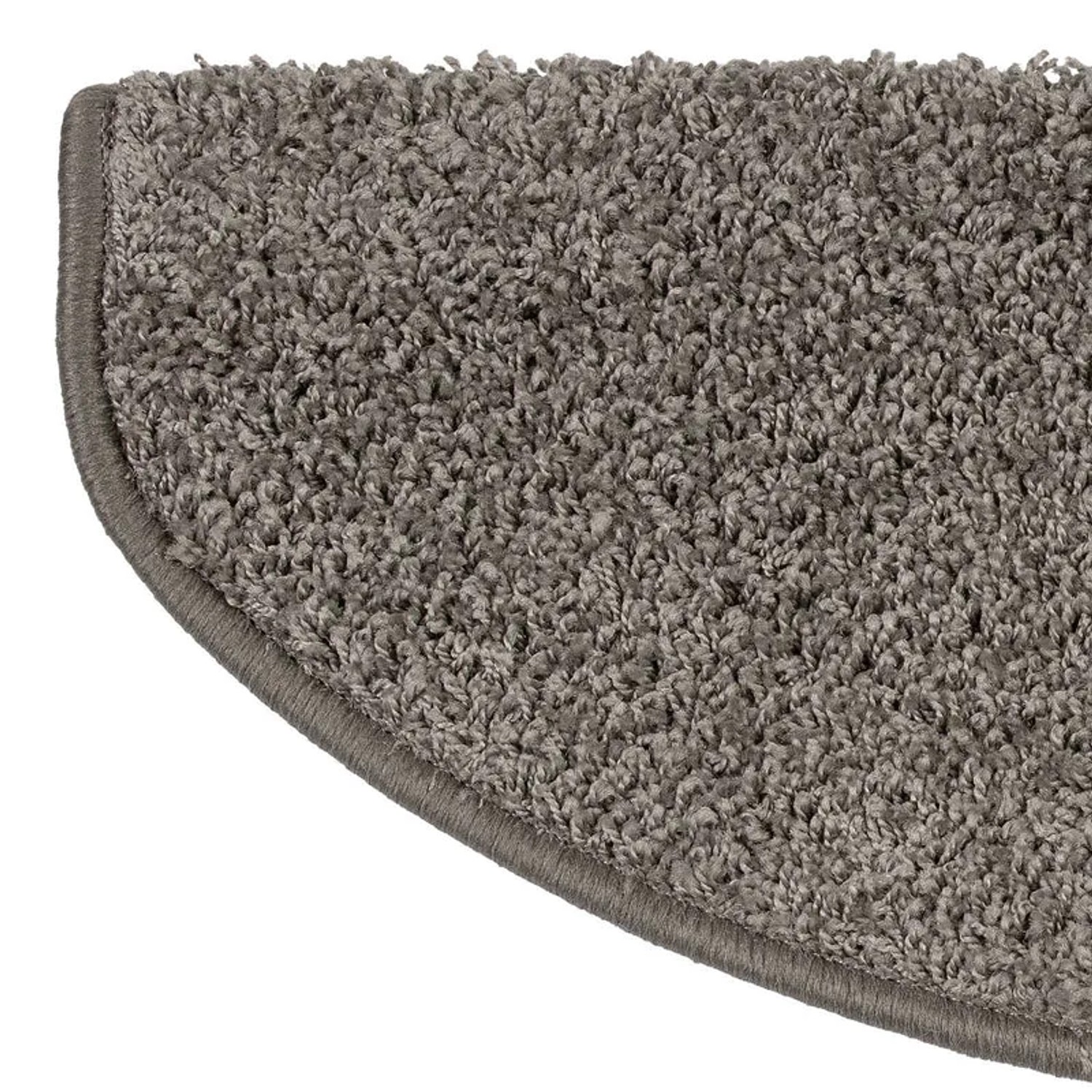 Graue KARAT Shaggy Stufenmatte Sphinx, halbrund, 23,5x65cm. Hochflor für Komfort und Sicherheit auf Treppen.