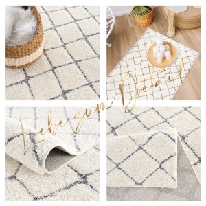 payé Teppich Nara-4499, Hochflor, 120x170 cm, Pastell-Creme mit Rautenmuster.