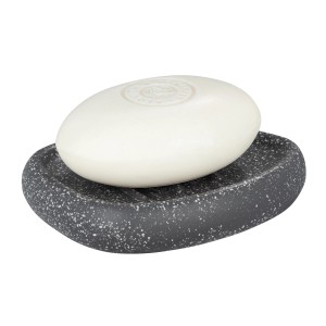 Wenko Seifenablage Pion aus Keramik in Grau mit Seife.