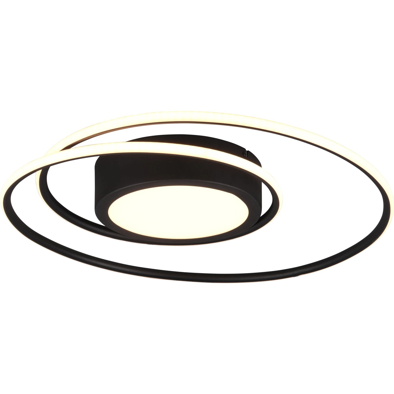 Dimmbare LED-Deckenleuchte Yava, 56W, schwarz matt, mit geschwungenem Design.