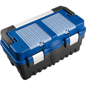 LUX Werkzeugkoffer KWK-26 aus Kunststoff mit Sortierkasten, blau und schwarz.
