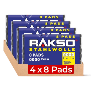 RAKSO Stahlwolle Pads Sorte 0000 Extra-Fein 4 x 8 Stück