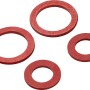 Fiberdichtungen, 4 rote Dichtungsringe in zwei Größen für Sanitär- und Heizungsinstallationen.