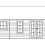 Skizze Skan Holz Gartenhaus Bern 2: Weekendhaus mit Doppeltür und Fenstern.