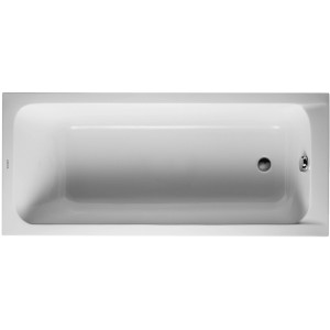 Weiße Duravit Acryl-Badewanne D-Code, 170 cm, mit einseitiger Rückenschräge. Rechteckige Form.