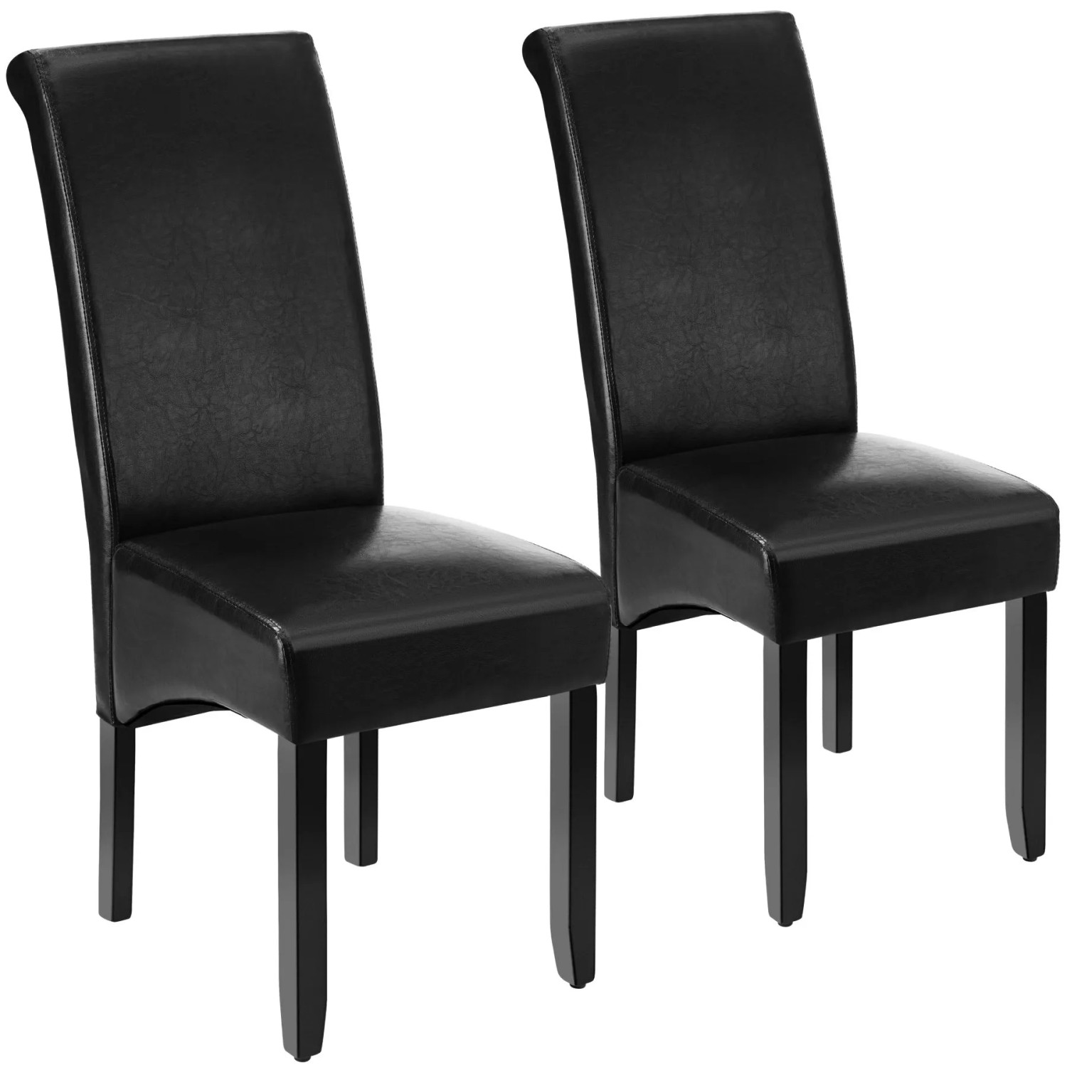 Tectake Esszimmerstuhl  Gepolstert Mit Kunstlederbezug Hohe Rückenlehne 2Er Set 45 x 44 x 106 cm Schwarz