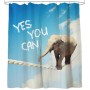 Sanilo Duschvorhang 180x200 cm mit Elefant auf Seil und Schriftzug 'Yes you can'.