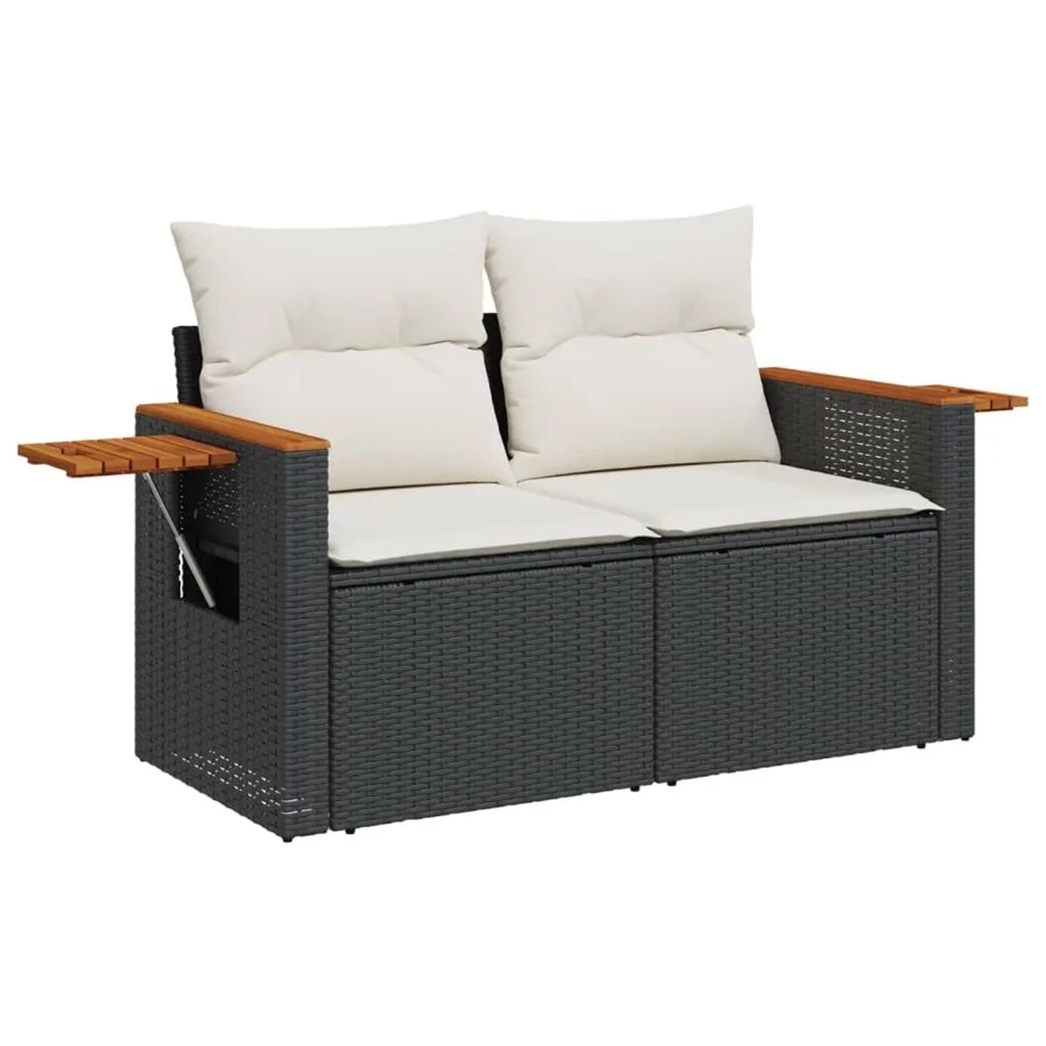vidaXL Gartensofa mit Kissen 2-Sitzer Schwarz Poly Rattan 366009
