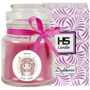 HS Candle Duftkerze Sternzeichen Stier im Glas mit Schleife, Brenndauer 30 Stunden.