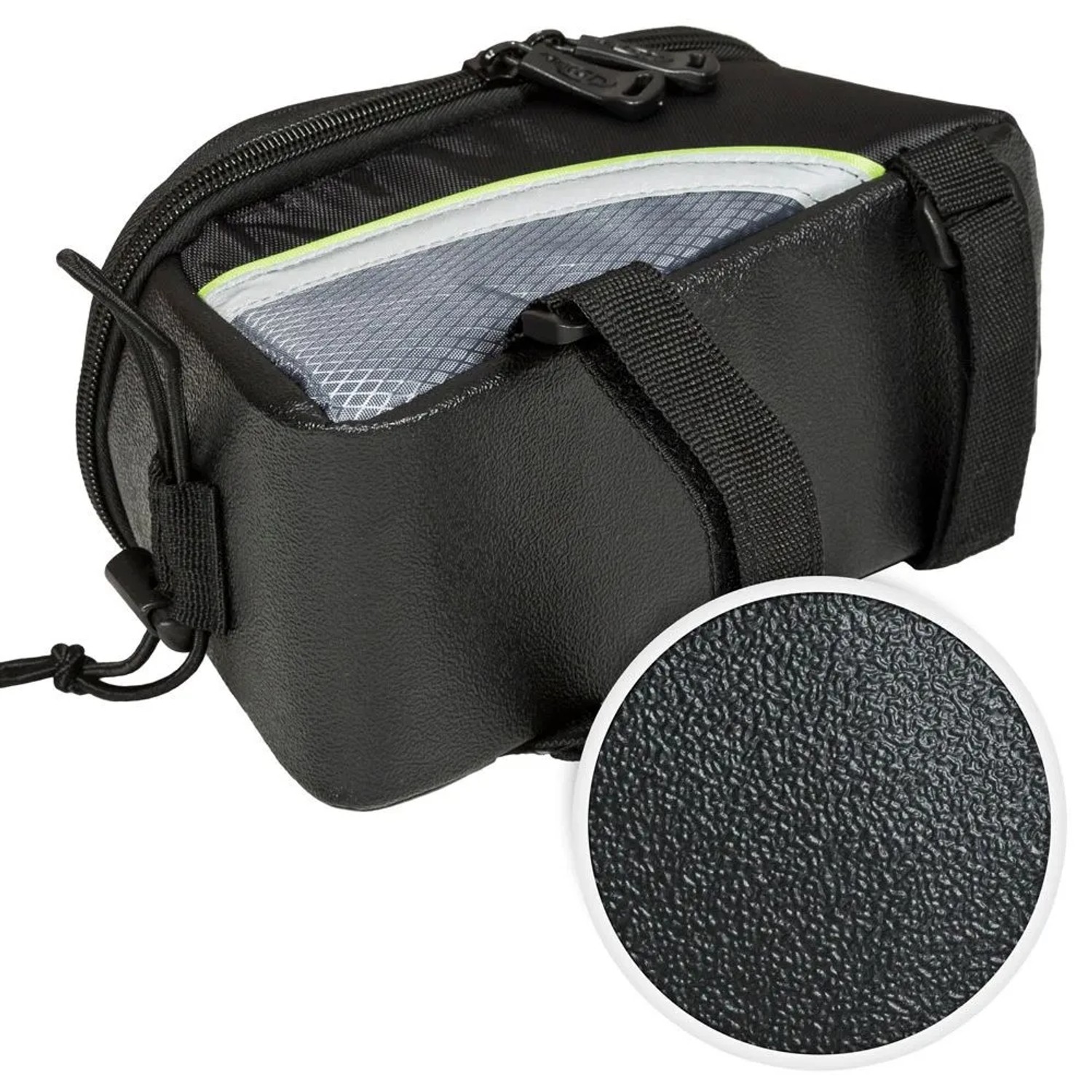 Tectake Fahrradtasche zur Rahmenbefestigung, wasserabweisend, schwarz/grau/grün.