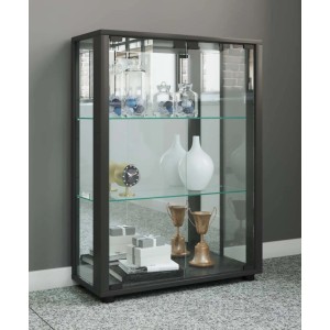 Schwarzer Vitrinenschrank Sintalo mit Spiegel und Glastüren, inklusive Einlegeböden.