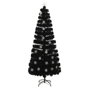 Schwarzer vidaXL Weihnachtsbaum mit LED-Schneeflocken, 240 cm hoch, Fiberoptik.