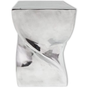 Silberner vidaXL Hocker/Beistelltisch mit verdrehter Form aus Aluminium.