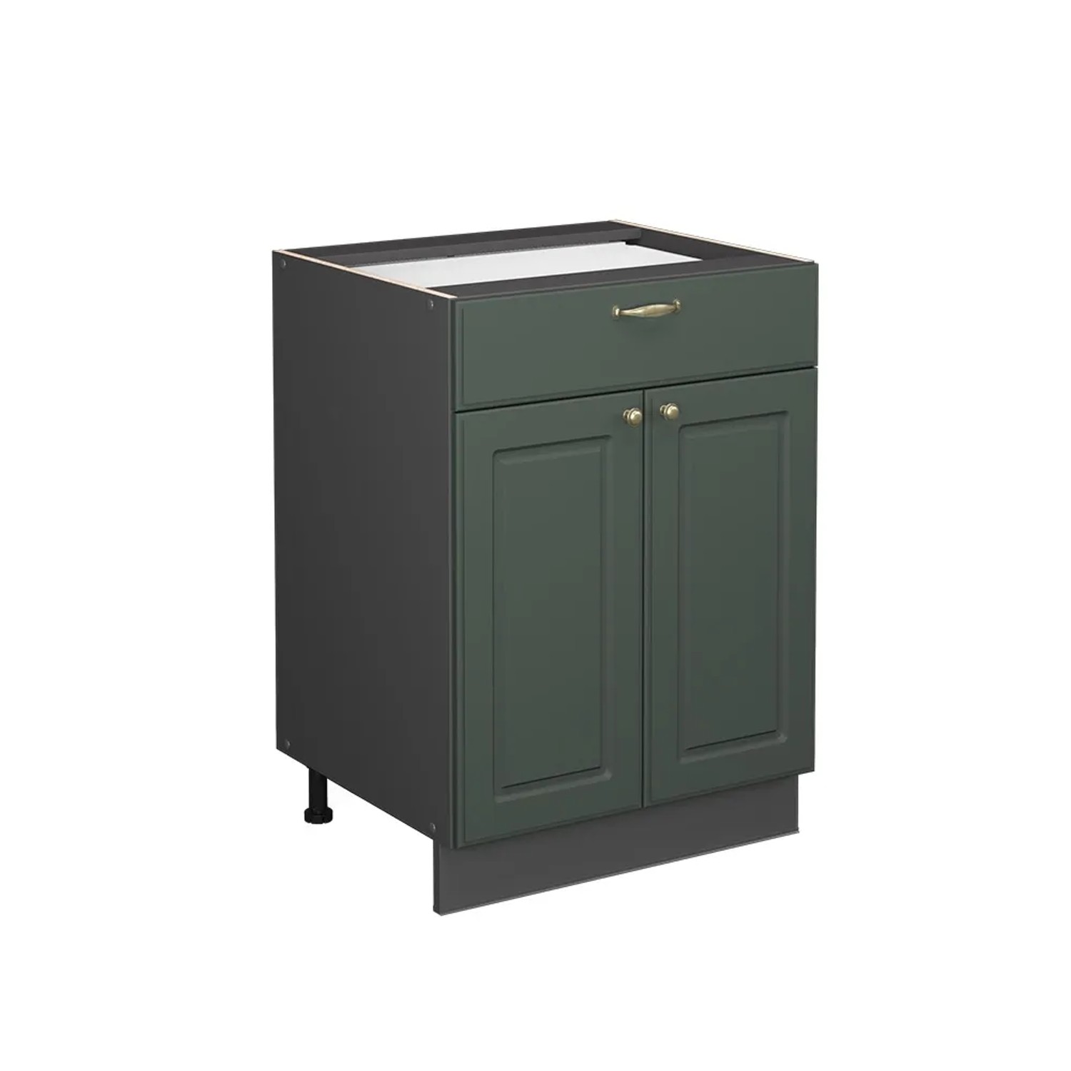 Vicco Küchenunterschrank Fame-Line Grün-Gold Landhaus/Anthrazit 60 cm mit Schublade ohne Arbeitsplatte