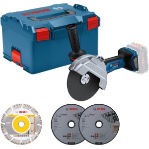Bosch Professional Akku-Winkelschleifer GWS 18V-180 P Solo mit Zubehör und L-Boxx.