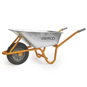 Remco Schubkarre mit verzinkter 120 Liter Wanne und gelbem Gestell.