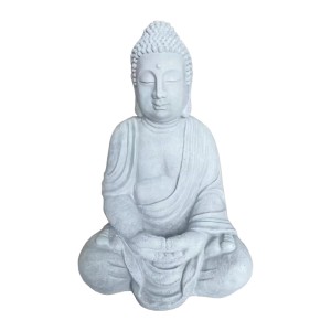 Relaxdays Buddha Figur Polyresin Hellgrau Wetterfest 71 cm x 49 cm x 34 cm