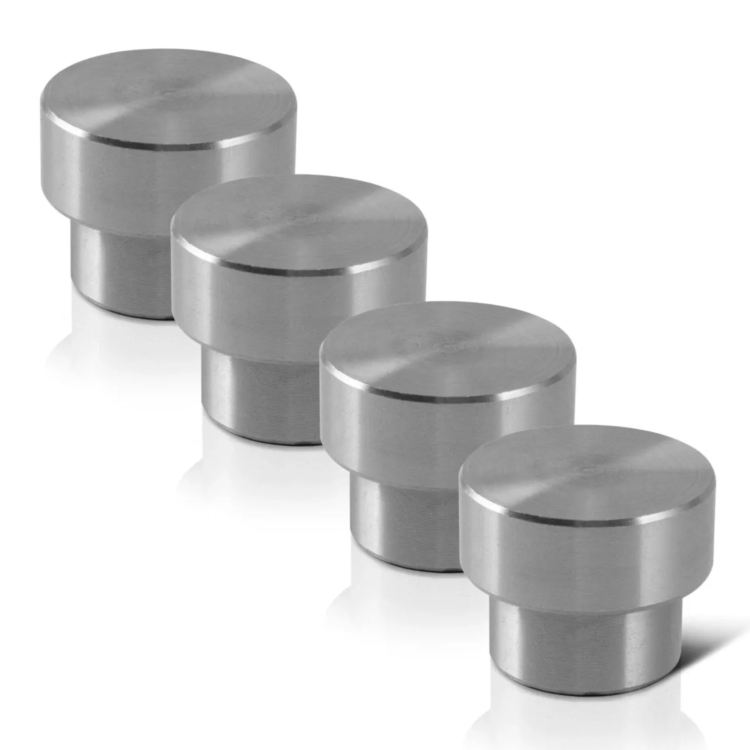 Vier silberne STAHLWERK Spannbolzen D22 mm für Schweißtische und Lochplatten. Robustes Zubehör für Schweißgeräte.