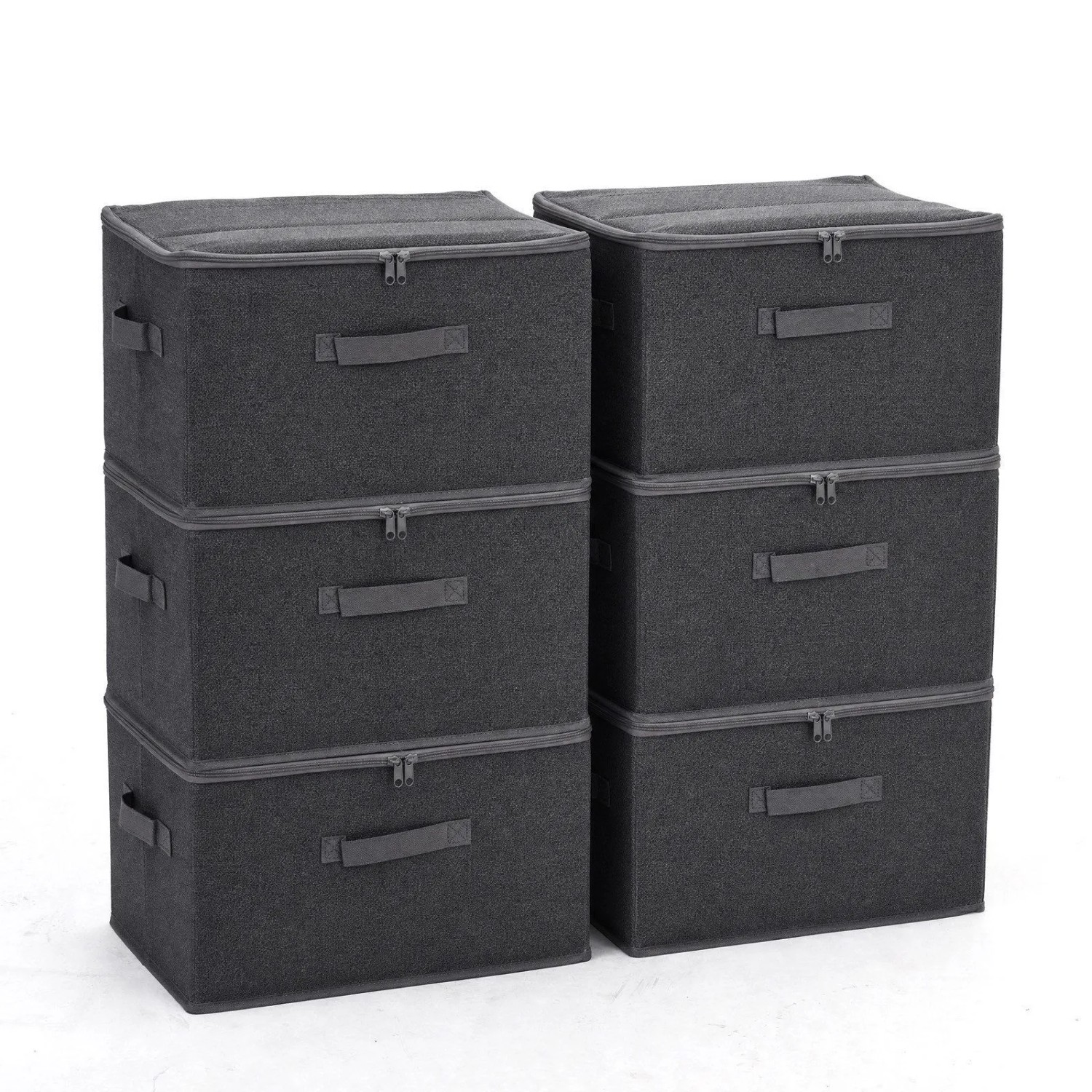Sekey Aufbewahrungsboxen Stoffboxen mit Deckel 45 L Stapelbar Faltbar 6er Set Ordnungsbox Organizer für Kleidung Vliesstoff Kleiderschrank und Regal