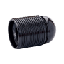Schwarze E27 Lampenfassung aus Kunststoff mit Schraubgewinde, ideal für Leuchten und Lampenschirme.